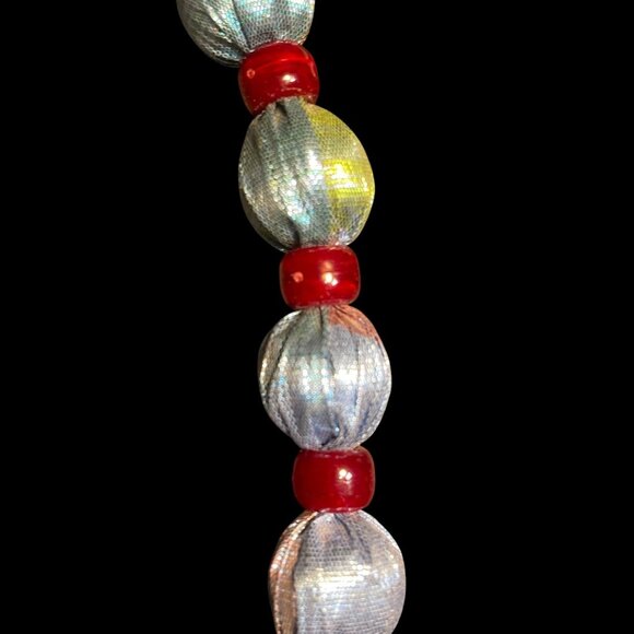 Colorful Fabric Bead Necklace Burgundy Spacers Boho Statement Jewelry Gift - Picture 3 of 7